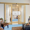 Double Sliding Door & Wall Track - Norwich Real American Oak Veneer Door - Clear Bevelled Glass - Unfinished