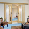 Double Sliding Door & Wall Track - Norwich Real American Oak Veneer Door - Clear Bevelled Glass - Unfinished