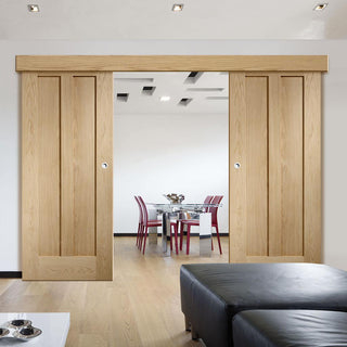 Image: Bespoke Thruslide Surface Novara Oak 2 Panel - Sliding Double Door and Track Kit