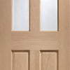 Malton Oak Double Evokit Pocket Door Detail - No Raised Moulding - Bevelled Clear Glass - Prefinished