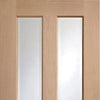 Malton Oak Double Evokit Pocket Door Detail - No Raised Moulding - Bevelled Clear Glass - Prefinished