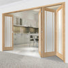 Four Folding Doors & Frame Kit - Lincoln 3 Pane Oak 3+1 - Frosted Glass - Unfinished