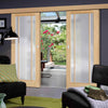 Double Sliding Door & Wall Track - Lincoln 3 Pane Oak Doors - Frosted Glass - Unfinished