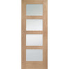 Pass-Easi Three Sliding Doors and Frame Kit - Shaker Oak 4 Pane Door - Obscure Glass - Prefinished