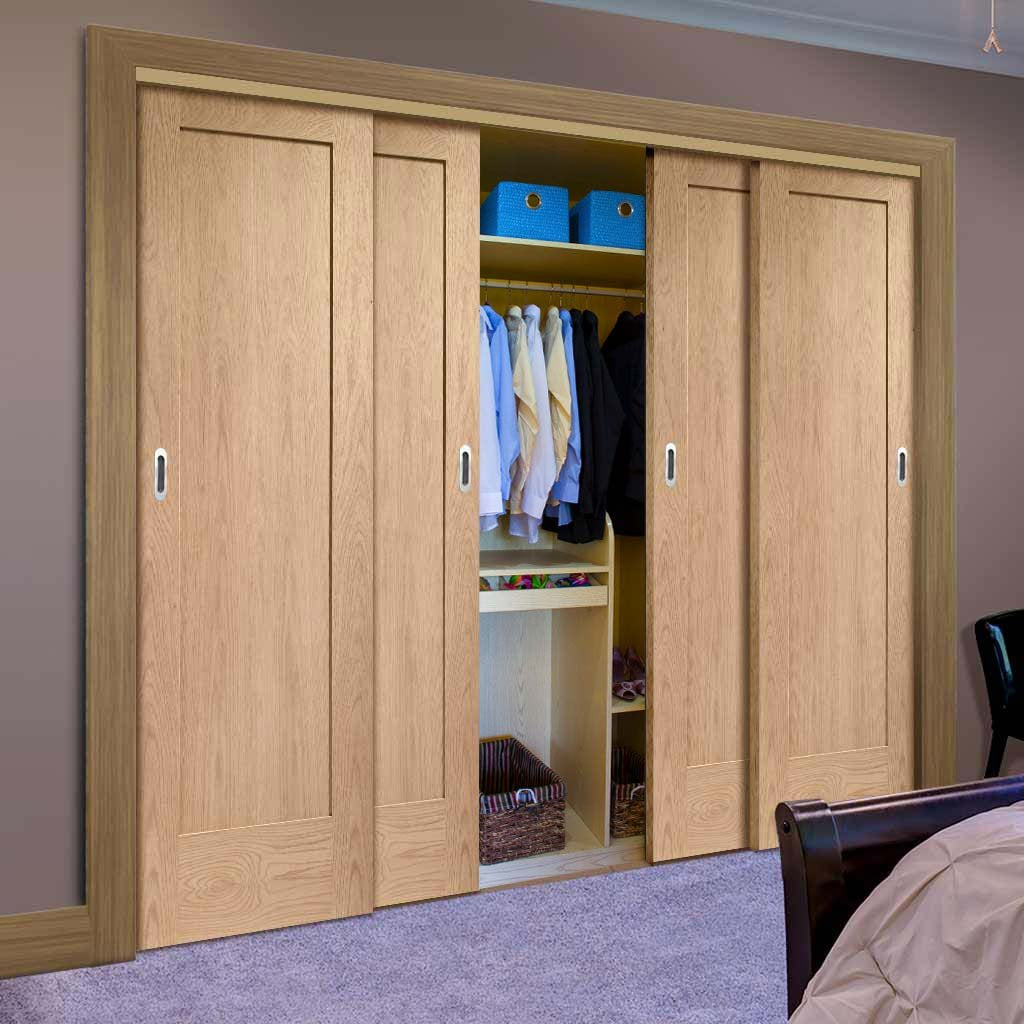 Bespoke Thruslide P10 Oak 1 Panel 4 Door Wardrobe and Frame Kit