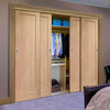 Four Sliding Wardrobe Doors & Frame Kit - Pattern 10 Oak 1 Panel Door - Unfinished