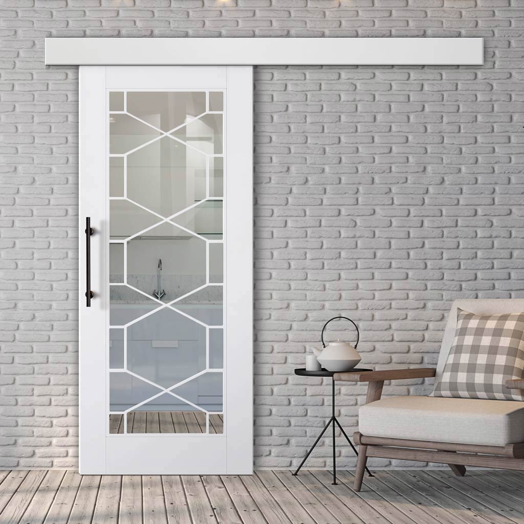 Single Sliding Door & Wall Track - Orly Door - Clear Glass - White Pri