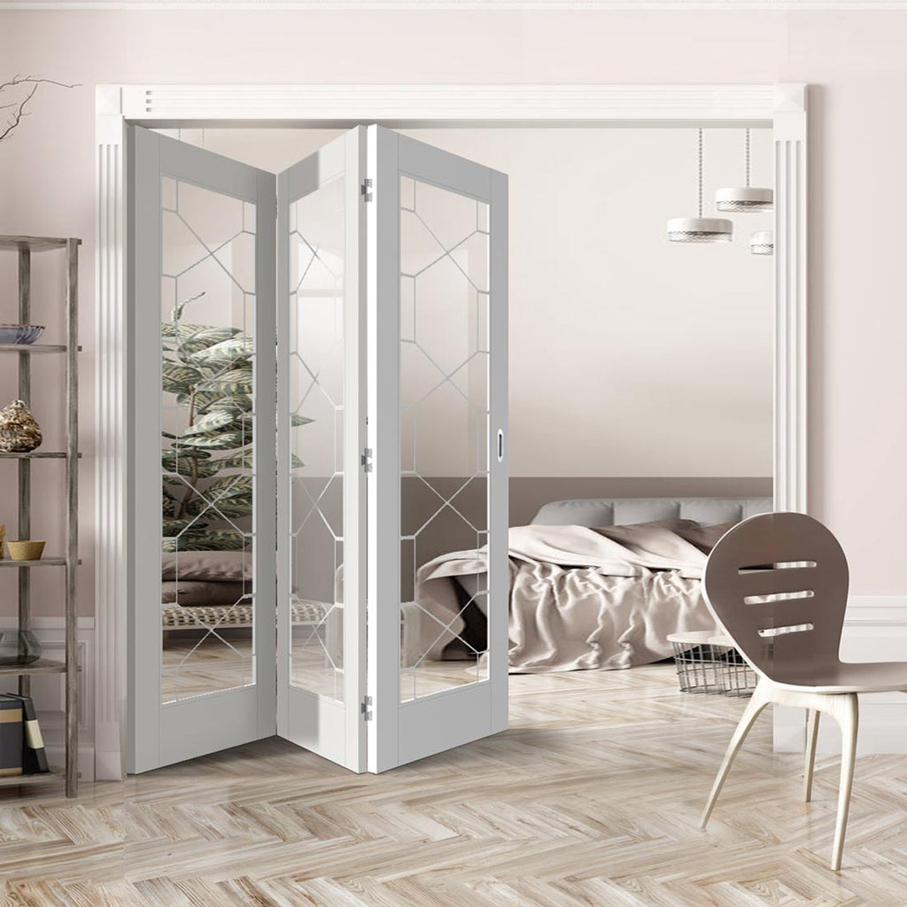 Three Folding Doors & Frame Kit - Orly 3+0 - Clear Glass - White Primed