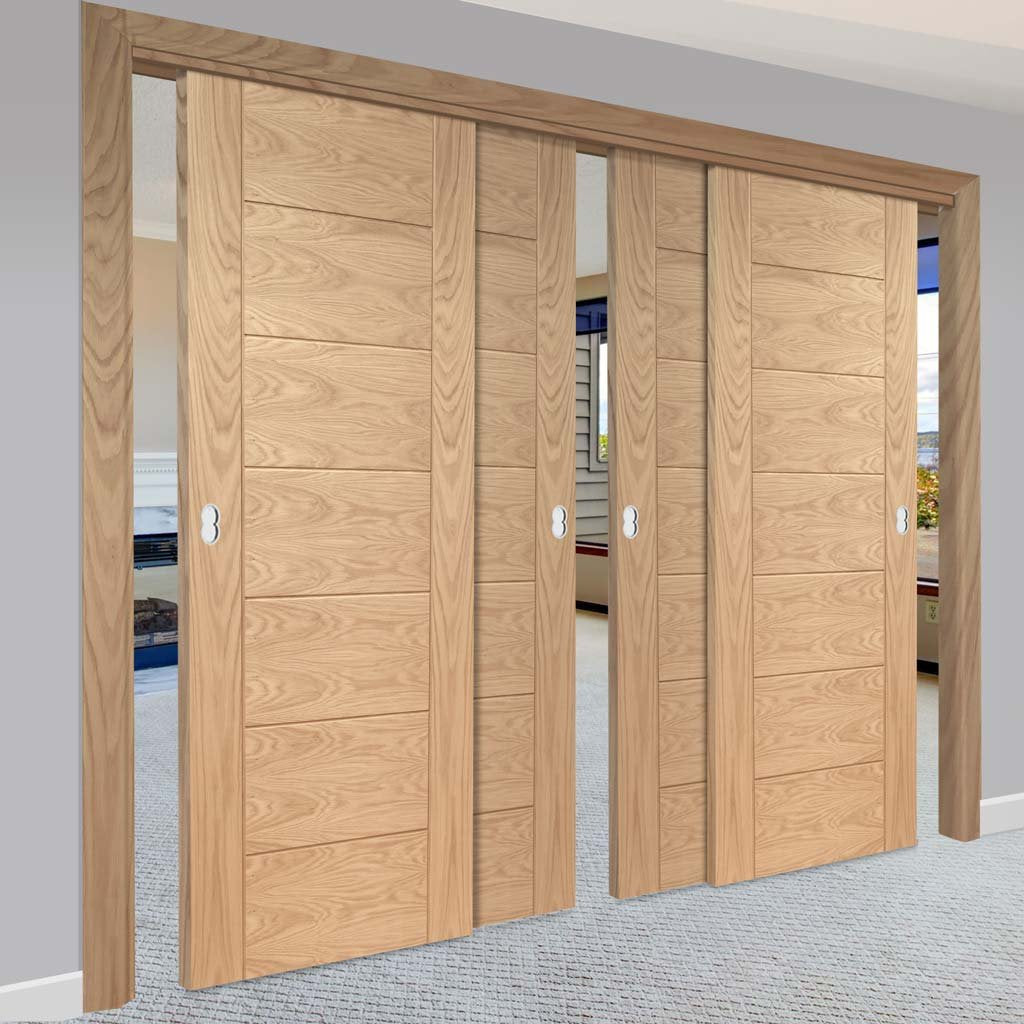 Bespoke Thruslide Palermo Oak - 4 Sliding Doors and Frame Kit - Prefinished