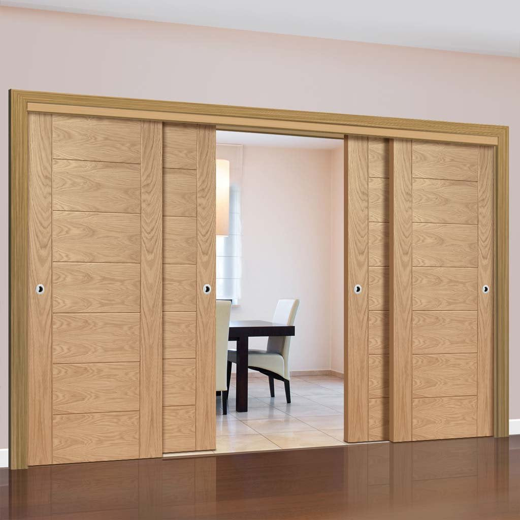 Bespoke Thruslide Palermo Flush Oak - 4 Sliding Doors and Frame Kit