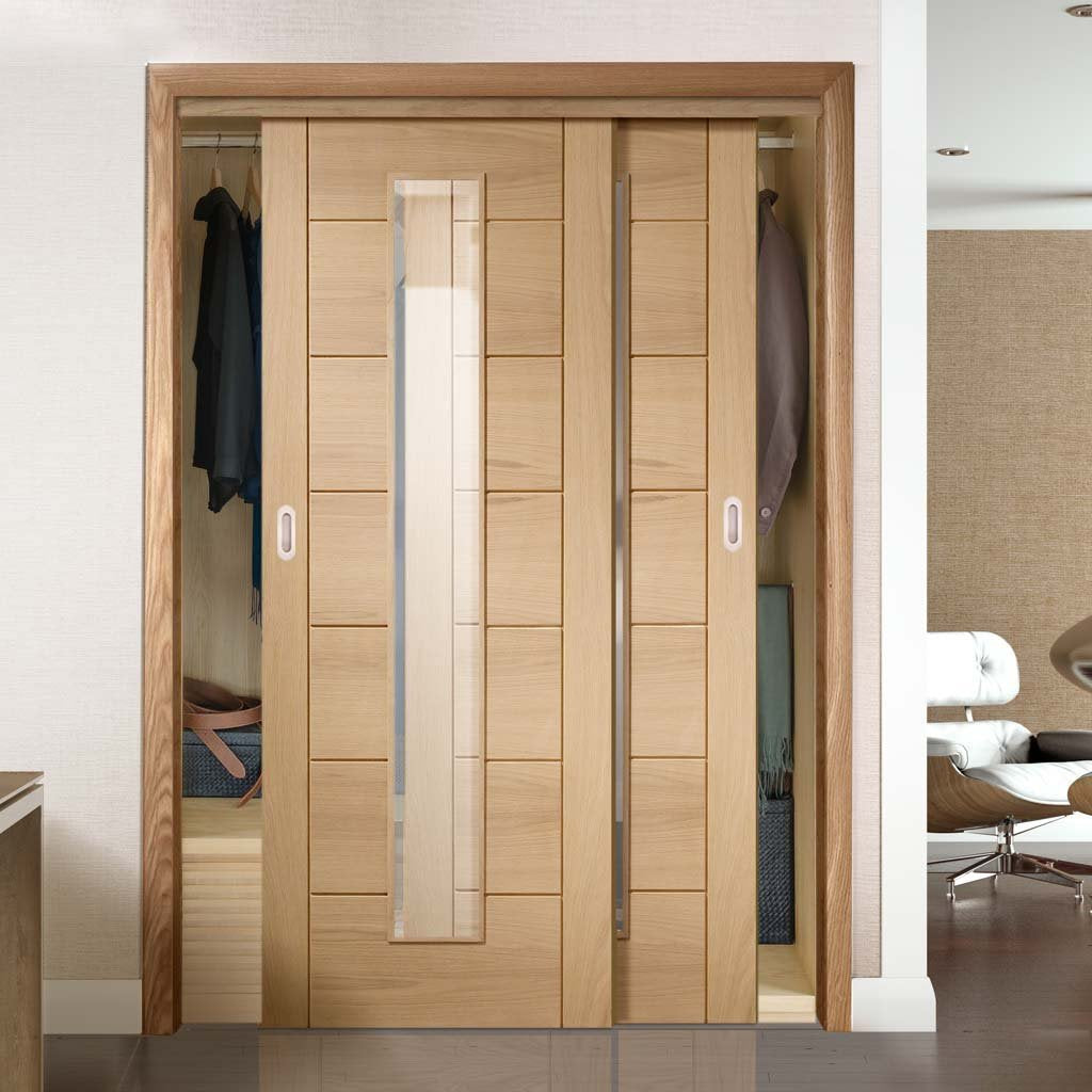 Bespoke Thruslide Palermo Oak 1 Pane Glazed 2 Door Wardrobe and Frame Kit