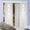 Minimalist Wardrobe Door & Frame Kit - Three Palermo Doors - Obscure Glass - White Primed