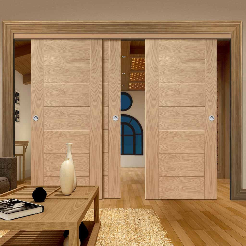 Bespoke Thruslide Palermo Oak - 3 Sliding Doors and Frame Kit - Prefinished