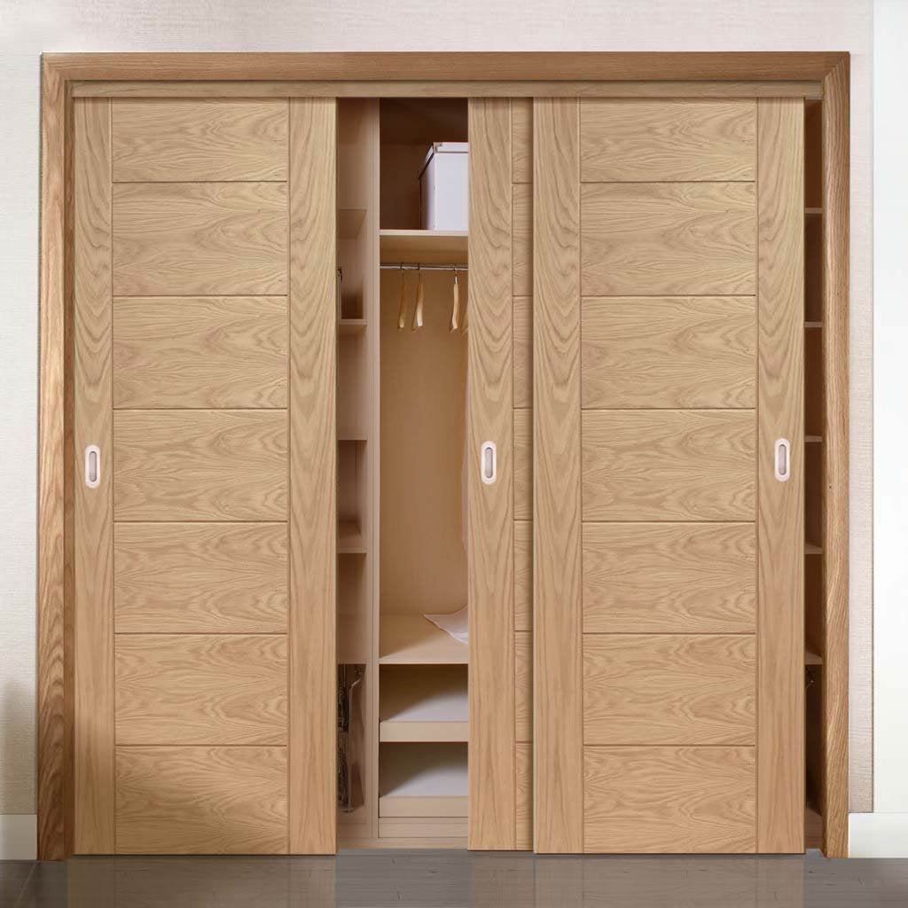 Three Sliding Wardrobe Doors & Frame Kit - Palermo Oak Door - Prefinished