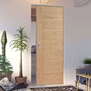 Image: Palermo Statement Solid Oak Absolute Evokit Pocket Door - Unfinished