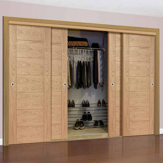 Image: Bespoke Thruslide Palermo Flush Oak 4 Door Wardrobe and Frame Kit