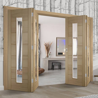 Image: Bespoke Thrufold Palermo Oak 1 Pane Glazed Folding 2+2 Door