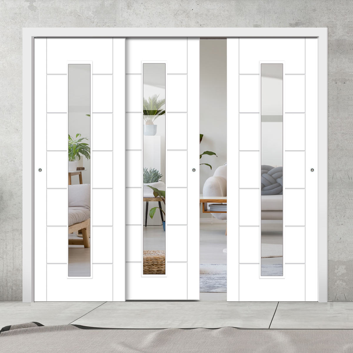 Pass-Easi Three Sliding Doors and Frame Kit - Palermo 1 Pane Flush Doo