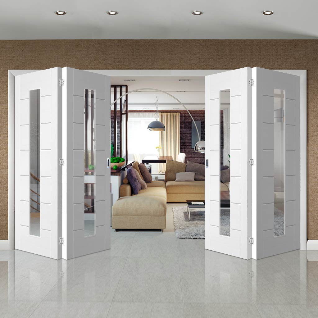 Bespoke Thrufold Palermo 1L White Primed Glazed Folding 2+2 Door