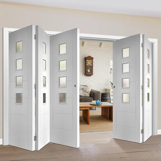 Image: Five Folding Doors & Frame Kit - Palermo 3+2 - Obscure Glass - White Primed