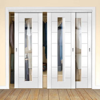 Image: Bespoke Thruslide Palermo 1L Glazed 3 Door Wardrobe and Frame Kit - White Primed