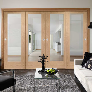 Image: Bespoke Thruslide Pattern 10 1 Pane Oak Glazed - 4 Sliding Doors and Frame Kit - Prefinished