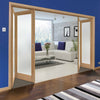 Four Folding Doors & Frame Kit - Pattern 10 Oak 2+2 - Frosted Glass - Unfinished