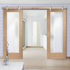 Double Sliding Door & Track - Pattern 10 1 Pane Shaker Oak Doors - Obscure Glass - Unfinished