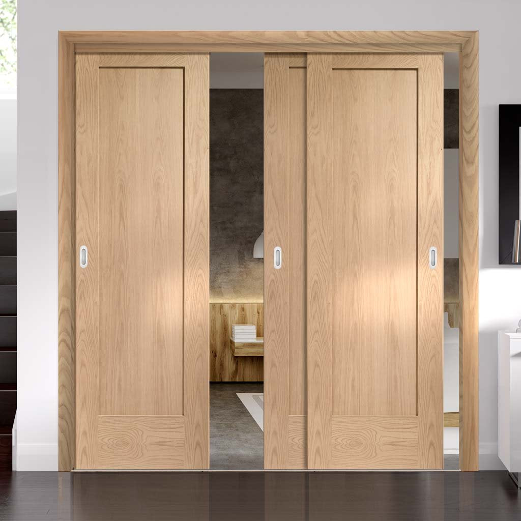 Bespoke Thruslide P10 Oak 1 Panel - 3 Sliding Doors and Frame Kit