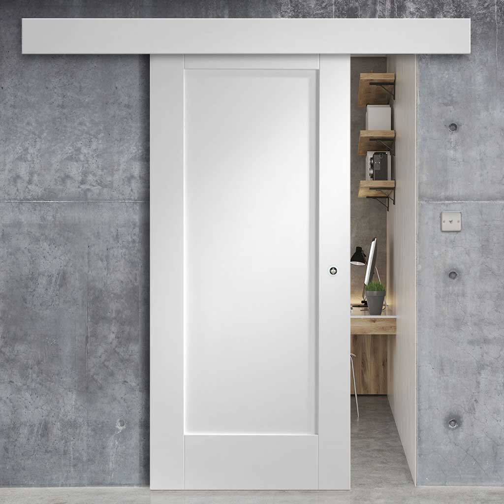 Single Sliding Door & Wall Track - Pattern 10 Style 1 Panel Door - White Primed