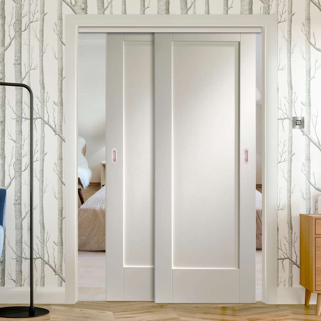 Two Sliding Doors and Frame Kit - Pattern 10 Style 1P Door - White Primed