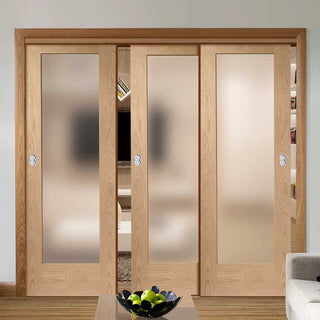 Image: Bespoke Thruslide Pattern 10 1 Pane Oak Glazed - 3 Sliding Doors and Frame Kit - Prefinished