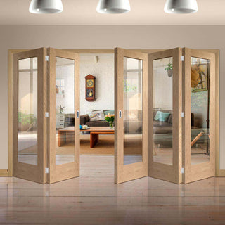 Image: Bespoke Thrufold Pattern 10 1L Oak Glazed Folding 3+2 Door - Prefinished