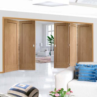 Image: Five Folding Doors & Frame Kit - Pattern 10 Oak 2 Panel 3+2 - Unfinished