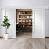 Double Sliding Door & Wall Track - Pattern 10 Style 1 Panel Doors - White Primed