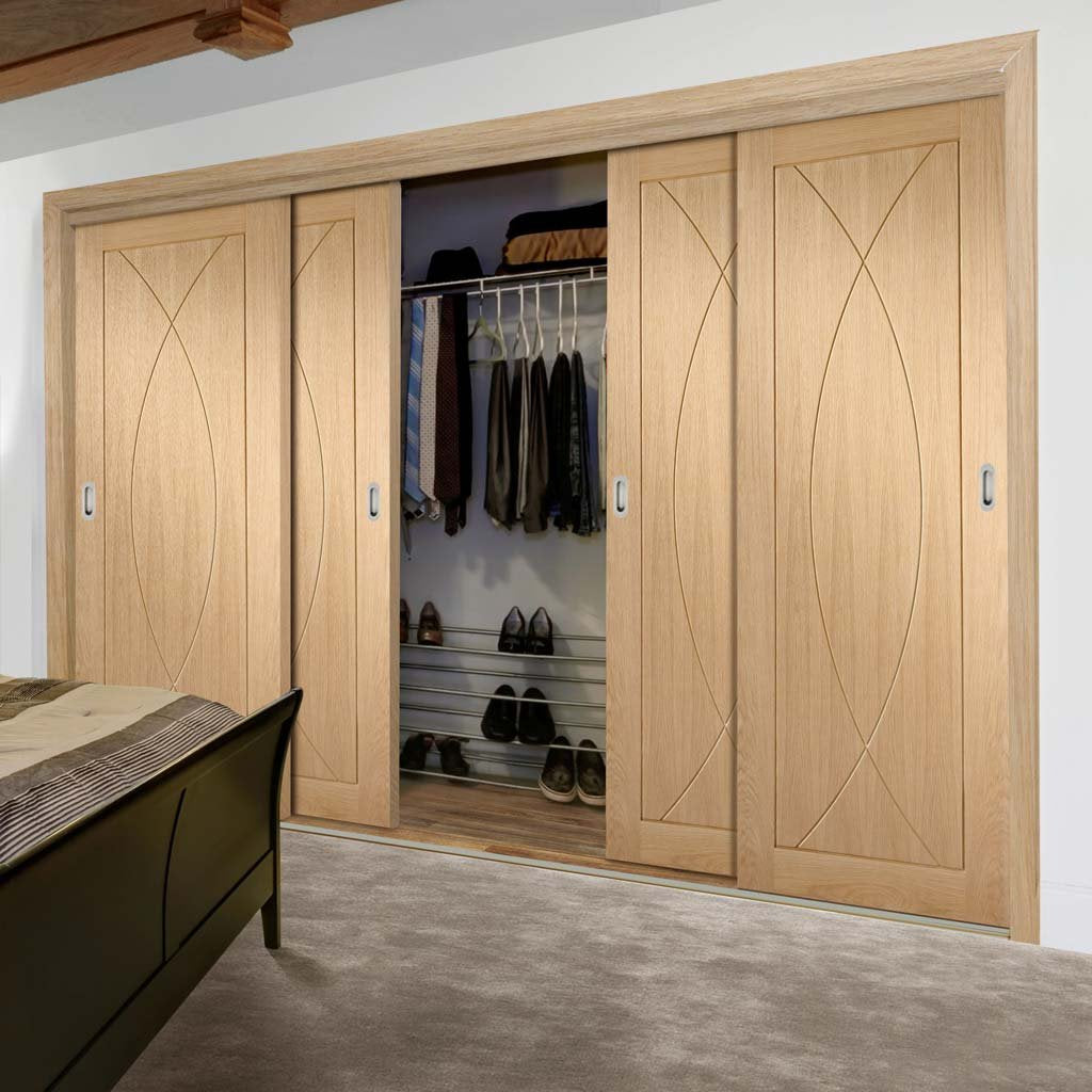 Bespoke Thruslide Pesaro Oak Flush 4 Door Wardrobe and Frame Kit