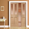 Malton Oak Double Evokit Pocket Doors - No Raised Moulding - Bevelled Clear Glass - Prefinished