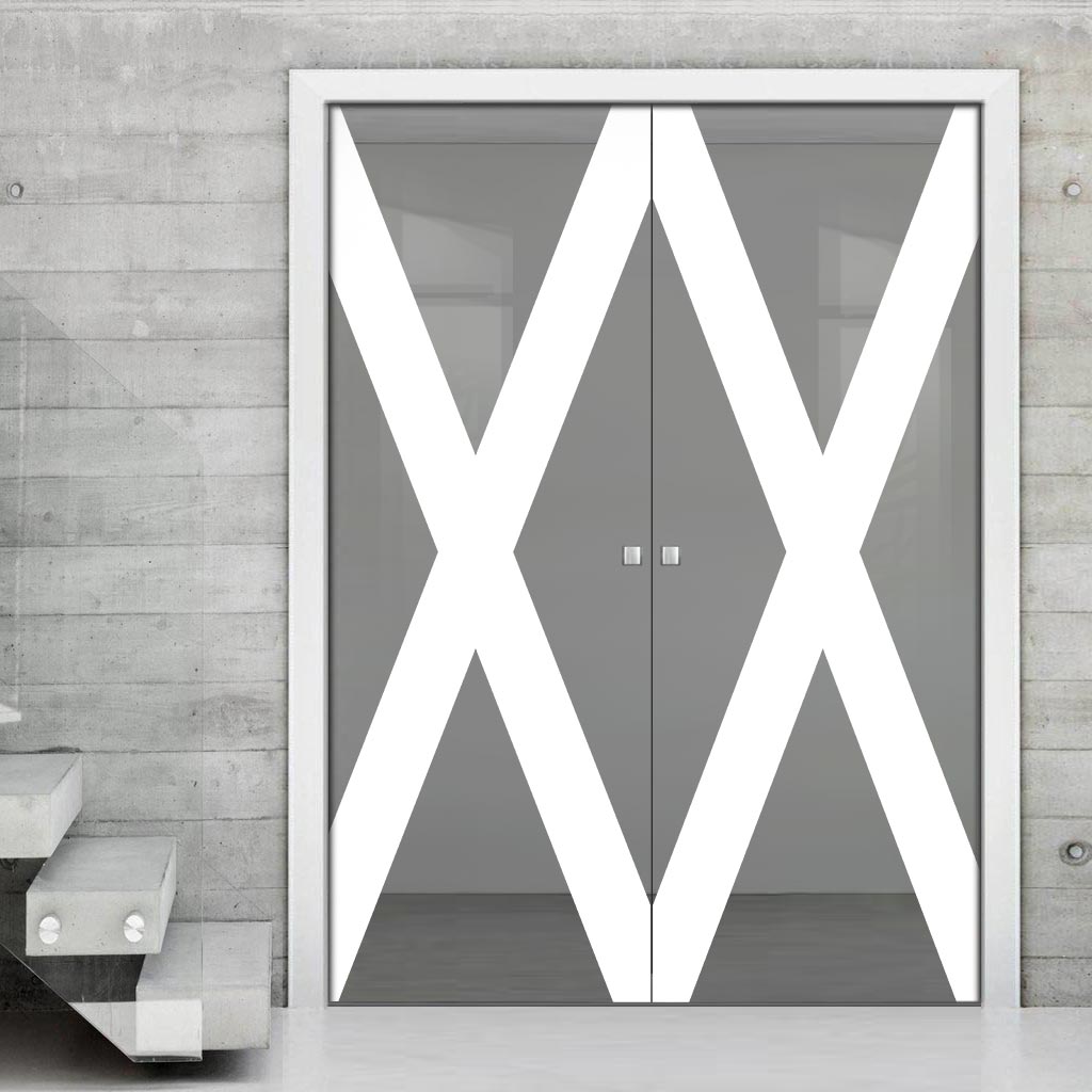 The Saltire Flag 8mm Clear Glass - Obscure Printed Design - Double Evokit Glass Pocket Door