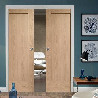 Image: Bespoke Pattern 10 Oak 1 Panel Double Pocket Door