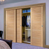 Three Sliding Wardrobe Doors & Frame Kit - Portici Oak Flush Door - Aluminium Inlay - Prefinished