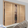 Four Sliding Wardrobe Doors & Frame Kit - Portici Oak Flush Door - Aluminium Inlay - Prefinished