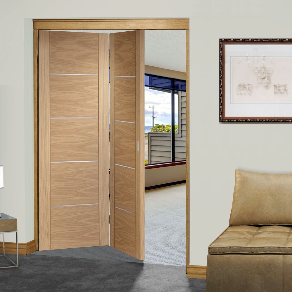 Two Folding Doors And Frame Kit Portici Oak Flush 20 Aluminium Inla 9964