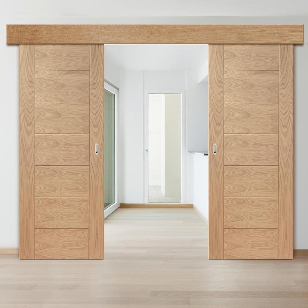 Double Sliding Door & Wall Track - Palermo Oak Doors - Prefinished