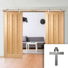 Double Sliding Door & Stainless Steel Barn Track - Idaho 3 Panel Oak Doors - Prefinished