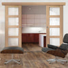 Double Sliding Door & Wall Track - Shaker Oak 4 Pane Door - Obscure Glass - Prefinished