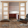 Double Sliding Door & Wall Track - Shaker Oak 4 Pane Doors - Clear Glass - Prefinished