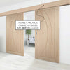 Double Sliding Door & Wall Track - Salerno Oak Flush Doors - Prefinished