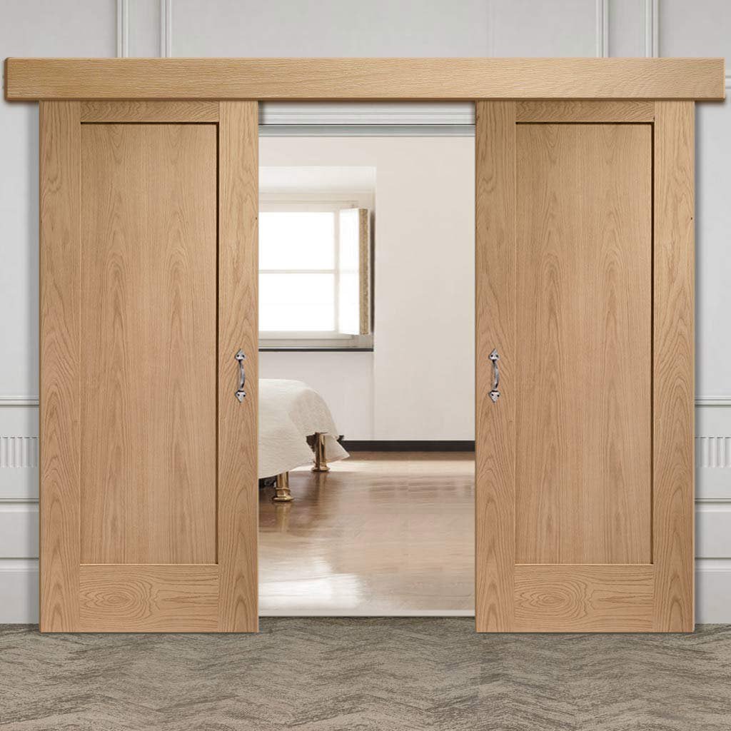 Bespoke Thruslide Surface P10 Oak 1 Panel - Sliding Double Door and Track Kit - Prefinished