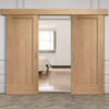 Double Sliding Door & Wall Track - Pattern 10 Oak 1 Panel Doors - Prefinished