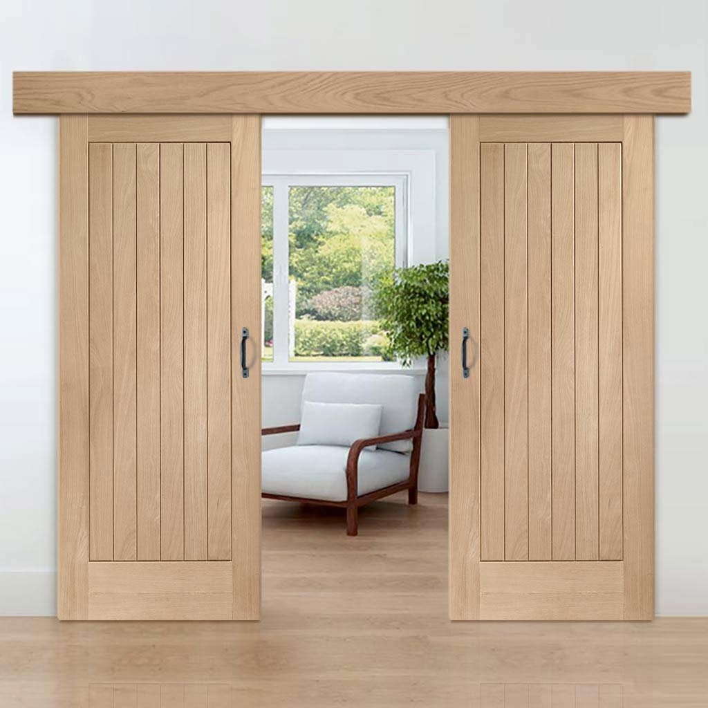 Double Sliding Door & Wall Track - Suffolk Oak Doors - Prefinished